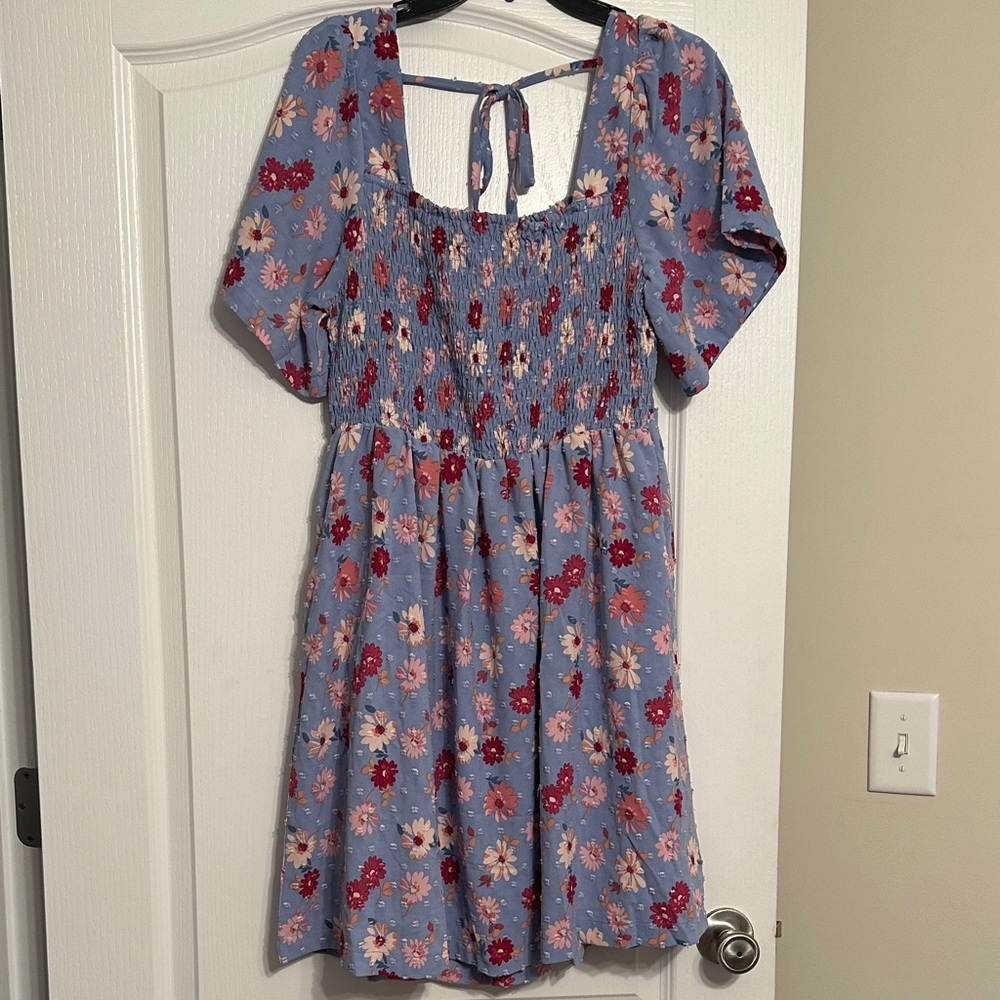 White Birch Floral Dress with Smocking